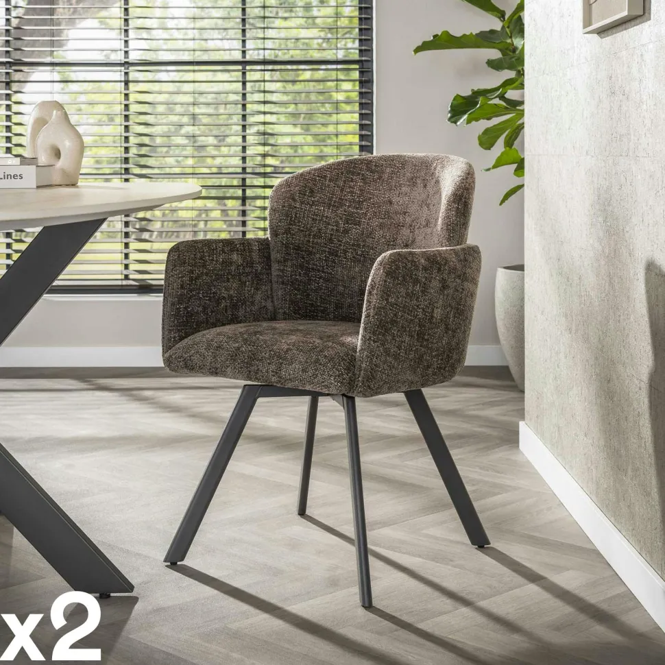 Fauteuil de table pivotant taupe texturé (lot de 2) CREEK
