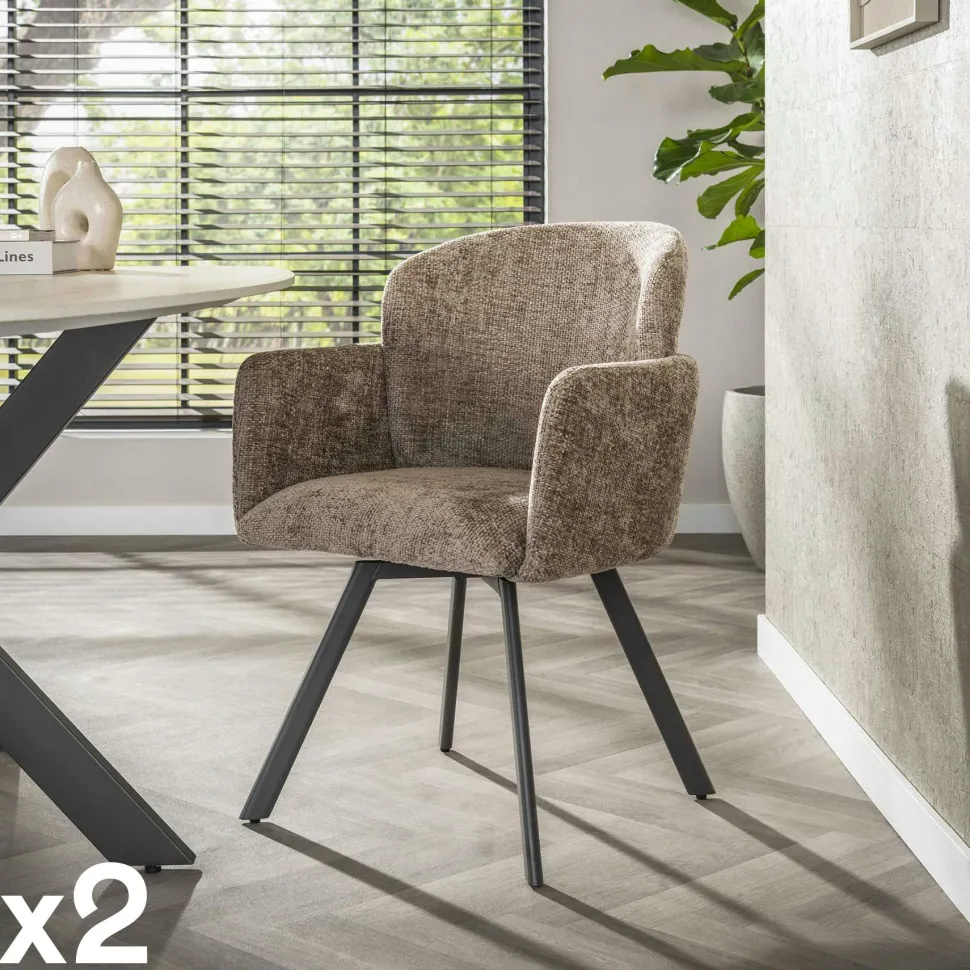 Fauteuil de table pivotant taupe texturé (lot de 2) CREEK