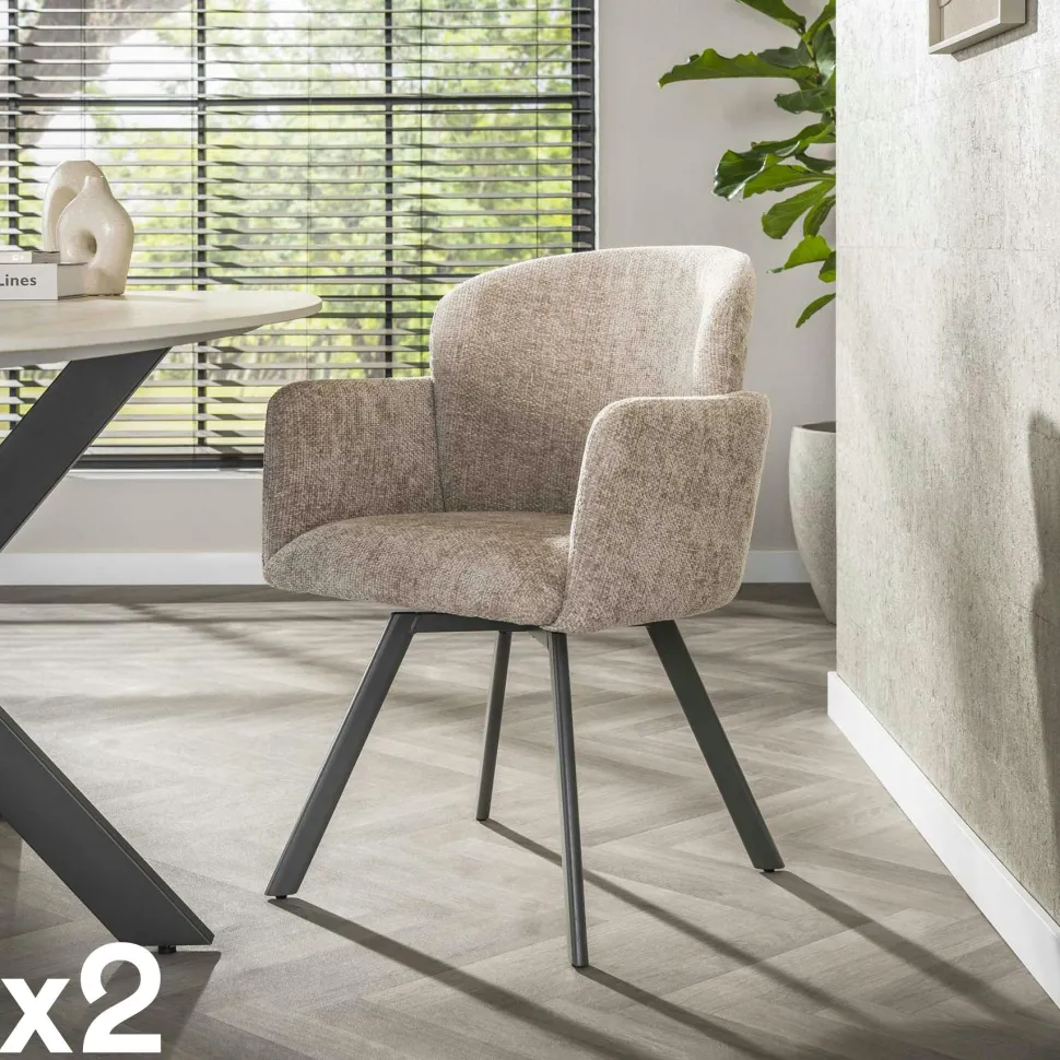 Fauteuil de table pivotant taupe texturé (lot de 2) CREEK