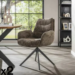 Fauteuil de table pivotant en velours taupe (lot de 2) TAJ