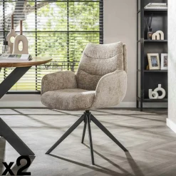 Fauteuil de table pivotant en velours taupe (lot de 2) TAJ