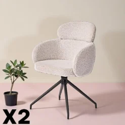 Fauteuil de table pivotant beige bouclette (lot de 2) LOMBARDIE