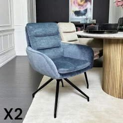 Fauteuil de table pivotant en velours bleu (lot de 2) PALERME