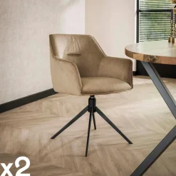 Fauteuil de table pivotant en velours sable motif damier (lot de 2) MELBOURNE
