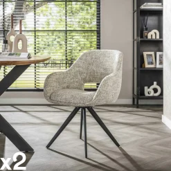 Fauteuil de table pivotant en tissu gris clair chiné (lot de 2) CREEK