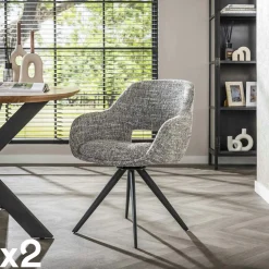 Fauteuil de table pivotant en tissu gris clair chiné (lot de 2) CREEK