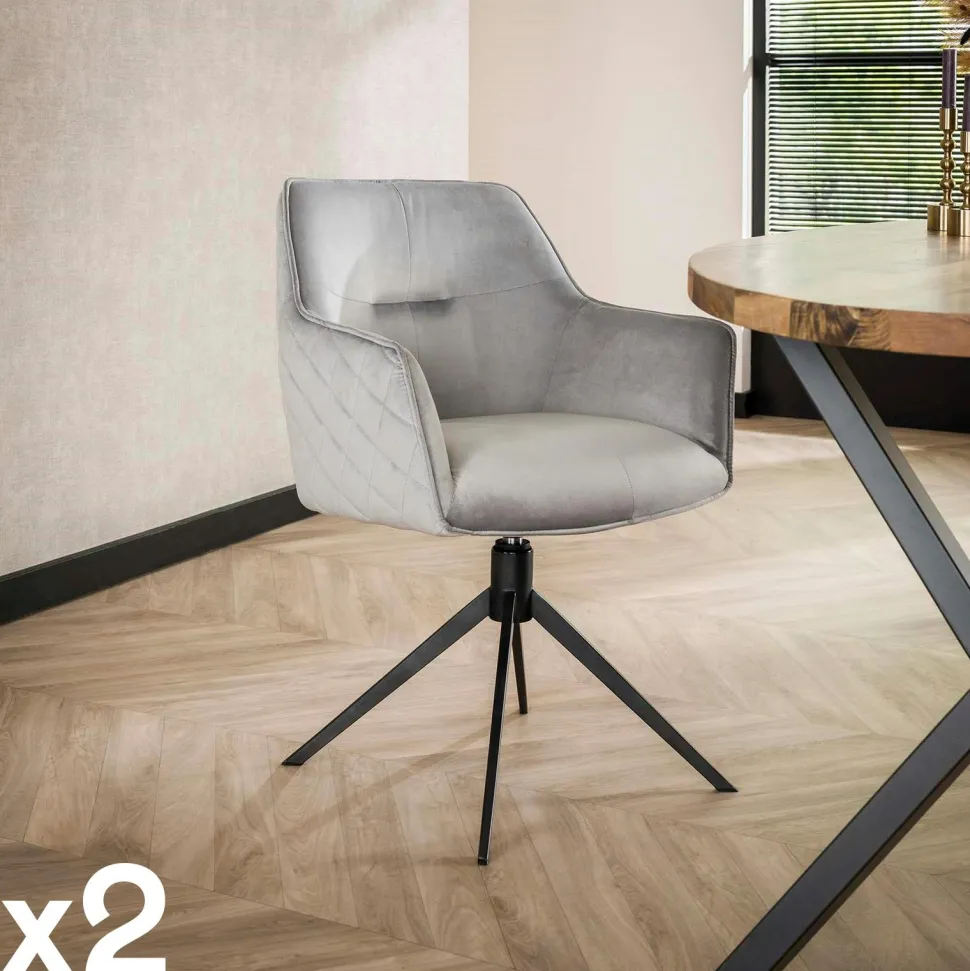Fauteuil de table pivotant en velours gris motif damier (lot de 2) MELBOURNE