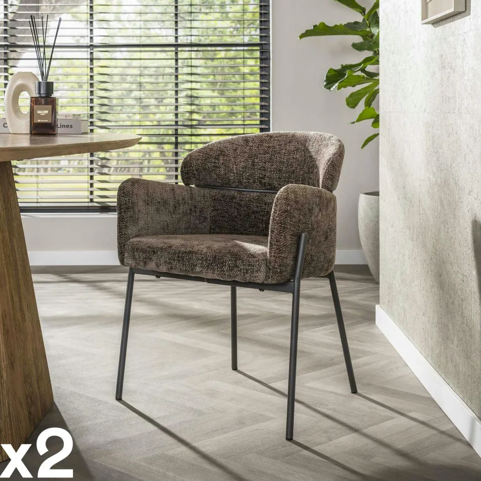 Fauteuil de table taupe dossier rond (lot de 2) GALWAY