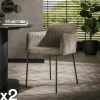 Fauteuil de table taupe en tissu à larges côtes (lot de 2) NOVA