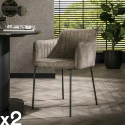 Fauteuil de table taupe en tissu à larges côtes (lot de 2) NOVA