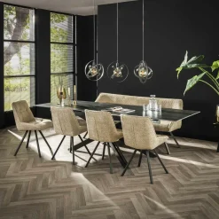 Fauteuil de table taupe en tissu à larges côtes (lot de 2) NOVA