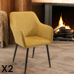 Fauteuil de table tissu cotelé moutarde (lot de 2) MALMOE