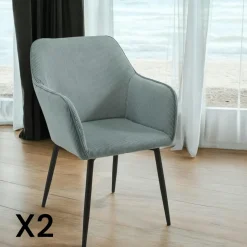 Fauteuil de table tissu cotelé moutarde (lot de 2) MALMOE