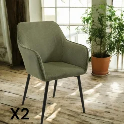 Fauteuil de table tissu cotelé vert (lot de 2) MALMOE