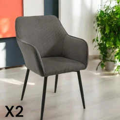 Fauteuil de table tissu cotelé bleu (lot de 2) MALMOE