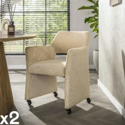 Fauteuil design beige sable à roulettes (lot de 2) CREEK