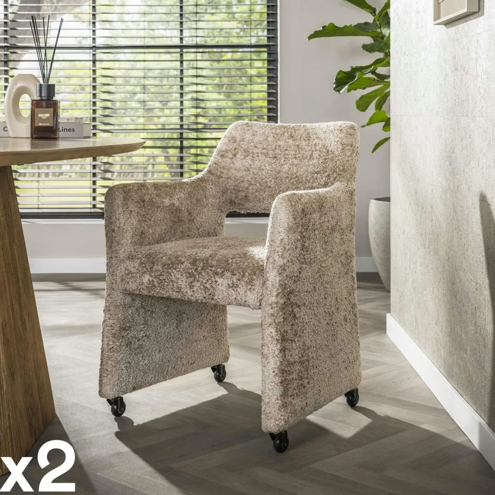 Fauteuil design beige sable à dossier ouvert (lot de 2) CREEK