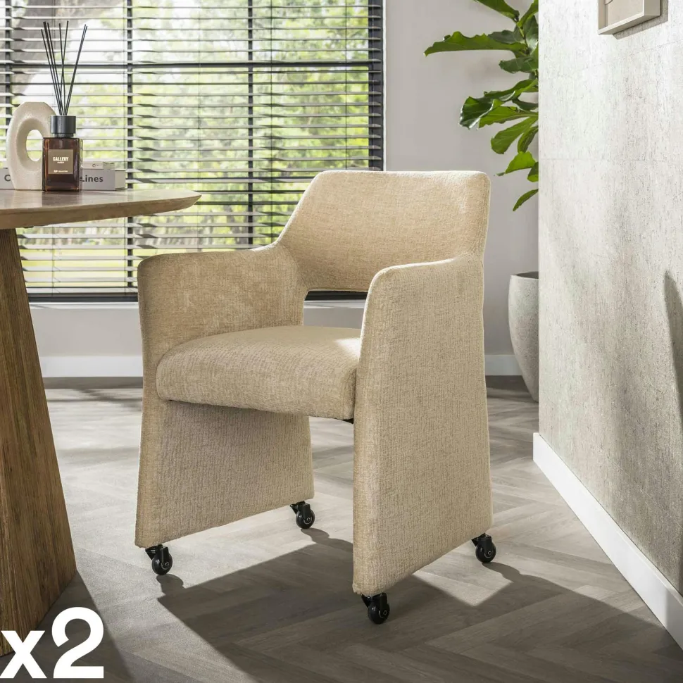 Fauteuil design beige sable à dossier ouvert (lot de 2) CREEK