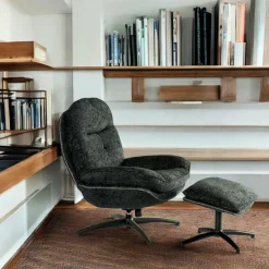 Fauteuil détente vert sapin pivotant avec repose-pieds IENA