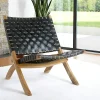 Fauteuil en cuir noir et bois de teck MENDOZA