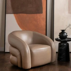 Fauteuil en cuir taupe pivotant BRADFORD