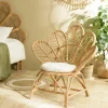 Fauteuil en rotin bohême avec coussin blanc MANY