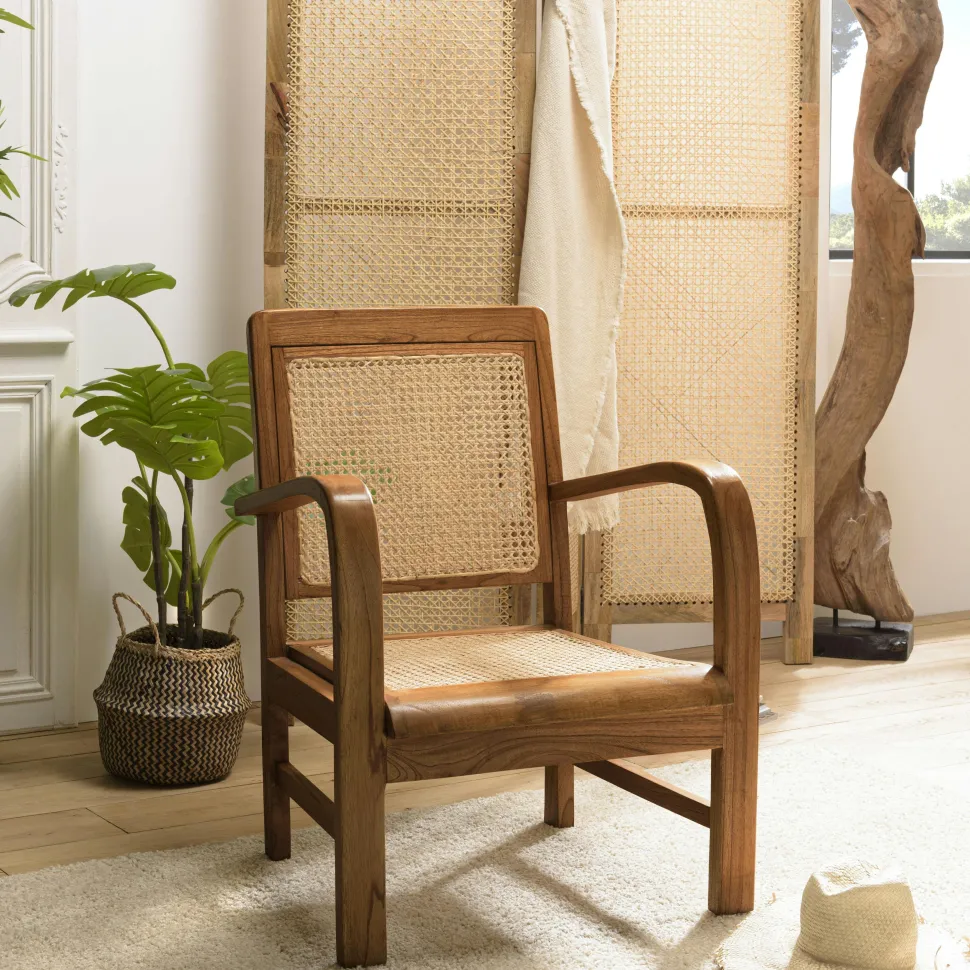 Fauteuil en rotin et bois DIKA