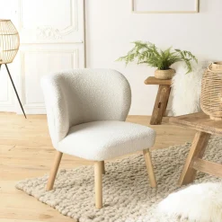 Fauteuil en tissu blanc à bouclette TIM