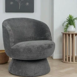 Fauteuil gris pivotant - tissu chenille, style rétro IENA