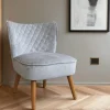 Fauteuil gris tissu chenille - pieds bois, motif croisé IENA
