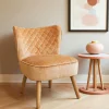 Fauteuil moutarde en tissu chenille - pieds bois IENA