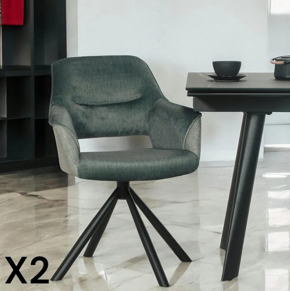 Fauteuil pivotant bi-matière, couleur lagon (lot de 2) IENA