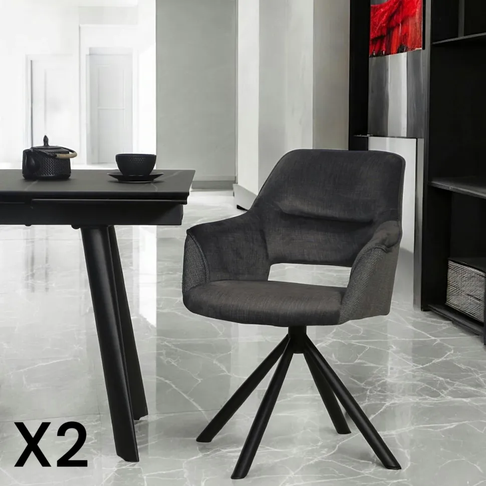 Fauteuil pivotant bi-matière, couleur grise (lot de 2) IENA