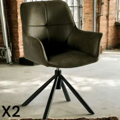 Fauteuil pivotant contemporain microfibre kaki (lot de 2) IENA