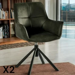 Fauteuil pivotant contemporain microfibre kaki (lot de 2) IENA