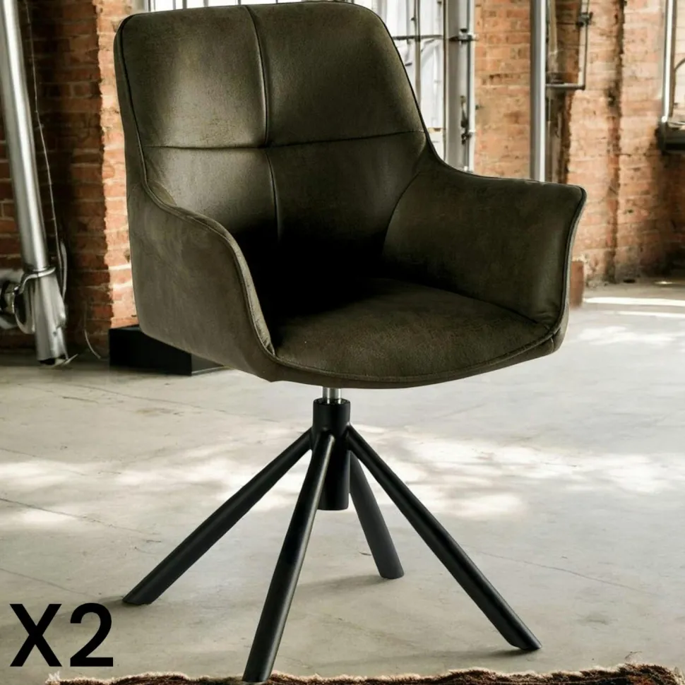 Fauteuil pivotant contemporain microfibre grise (lot de 2) IENA