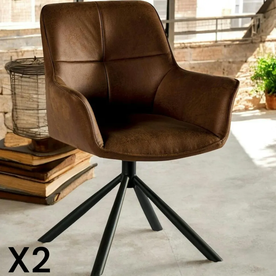 Fauteuil pivotant contemporain microfibre grise (lot de 2) IENA