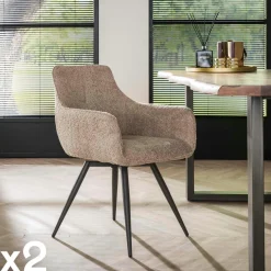Fauteuil pivotant de salle à manger en bouclette sable (lot de 2) GALWAY