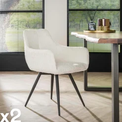 Fauteuil pivotant de salle à manger en bouclette sable (lot de 2) GALWAY