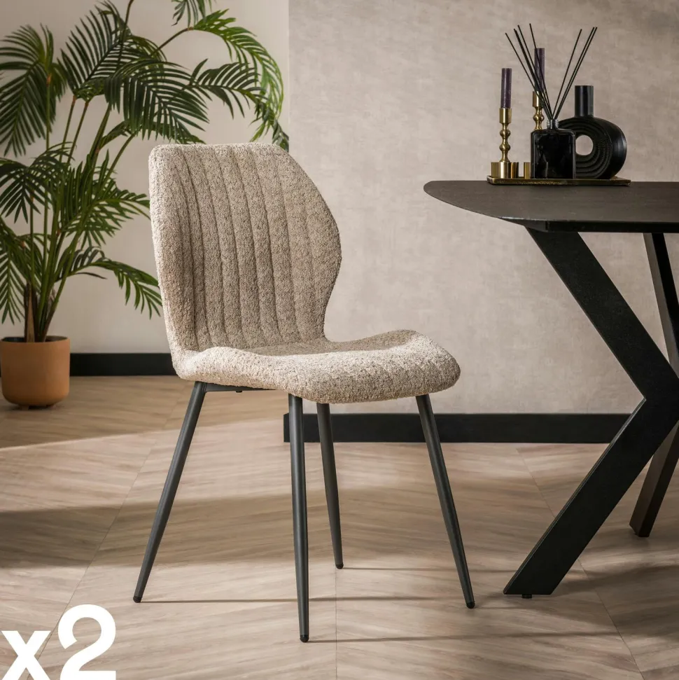 Fauteuil pivotant de table en bouclette sable (lot de 2) MELBOURNE