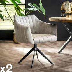 Fauteuil pivotant de table en velours gris à larges bandes (lot de 2) MELBOURNE