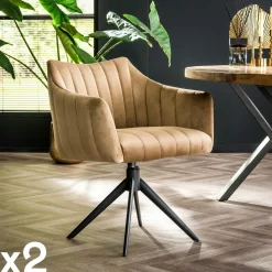 Fauteuil pivotant de table en velours gris à larges bandes (lot de 2) MELBOURNE