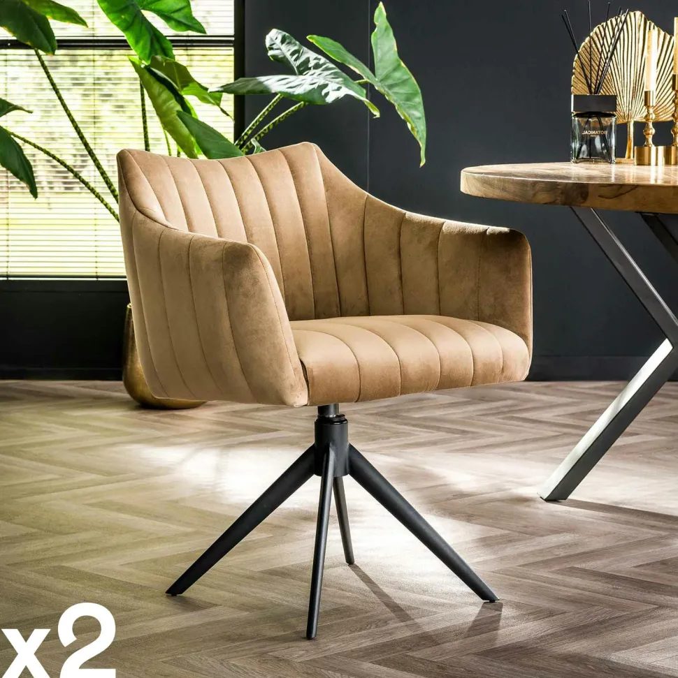 Fauteuil pivotant de table en velours gris à larges bandes (lot de 2) MELBOURNE