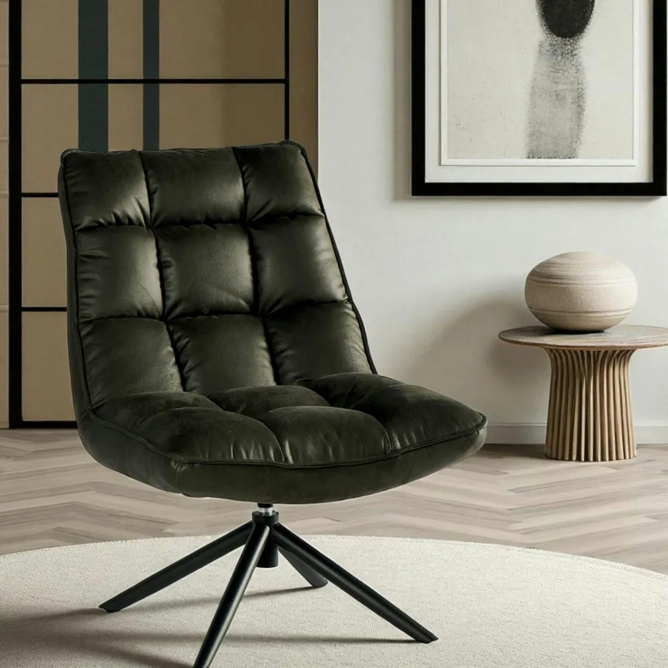 Fauteuil pivotant gris anthracite - confort salon KERALA