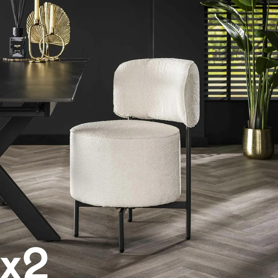 Fauteuil pivotant rond en bouclette grise (lot de 2) GALWAY