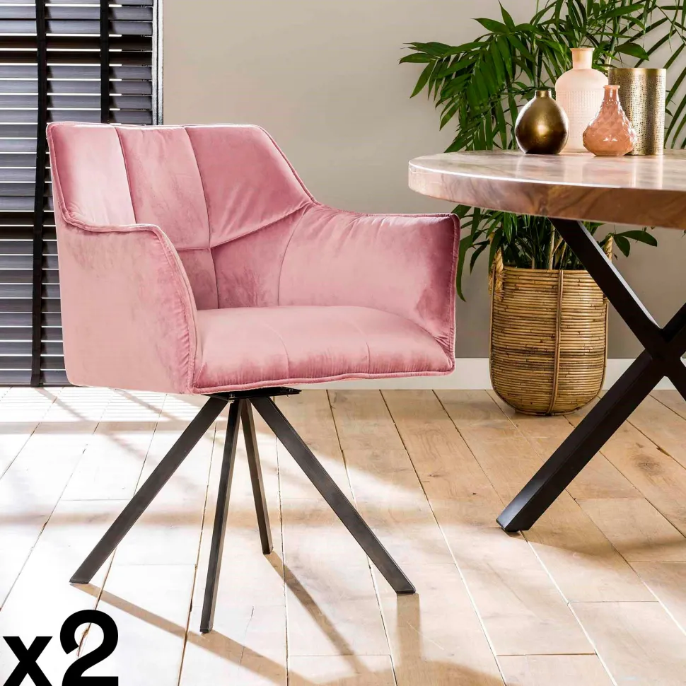 Fauteuil pivotant velours rose pied étoile MELBOURNE (lot de 2)
