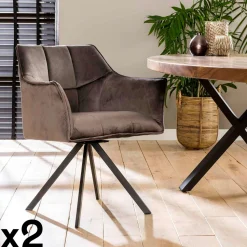 Fauteuil pivotant velours gris pied étoile MELBOURNE (lot de 2)
