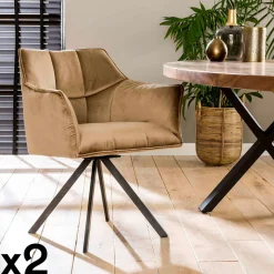 Fauteuil pivotant velours beige pied étoile MELBOURNE (lot de 2)