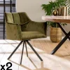 Fauteuil pivotant velours vert pied étoile MELBOURNE (lot de 2)