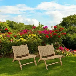 Fauteuil relax teck et cordes tressées beiges (lot de 2) SUMMER